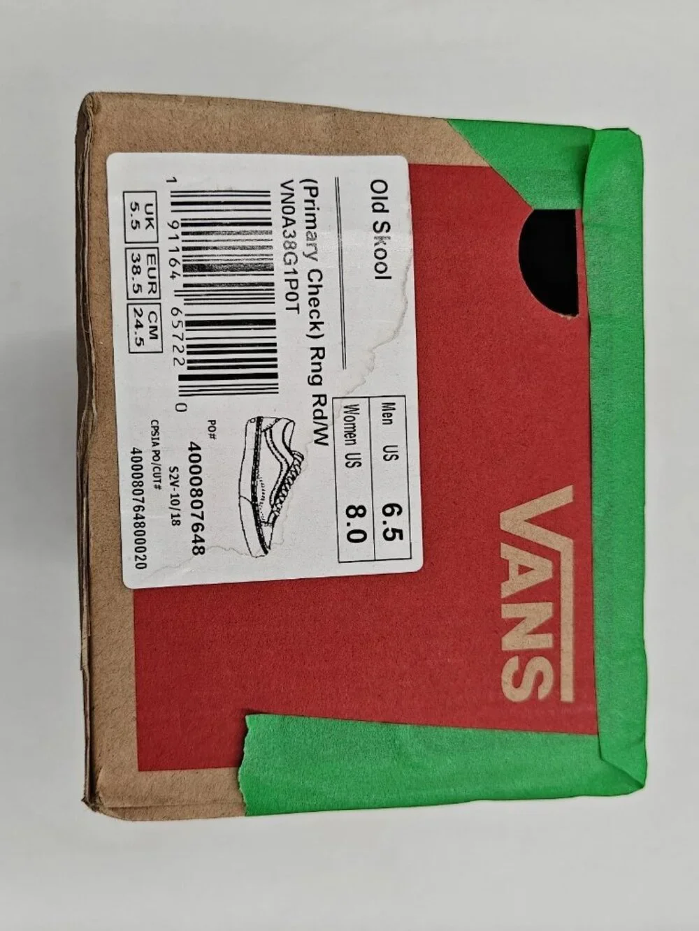 Vans Old Skool Red White Checkerboard Mens 6.5 Womens 8 500714 EUC Box